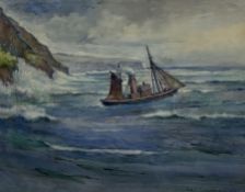 Fred A Simmonds (British 20th century): 'A Rough Sea Whitby'