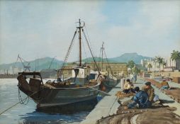 Don Micklethwaite (British 1936-): 'Net Mending Palma Majorca'