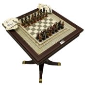 Franklin Mint Indian ' The Raj ' chess set with marble effect chess board within a mahogany stained