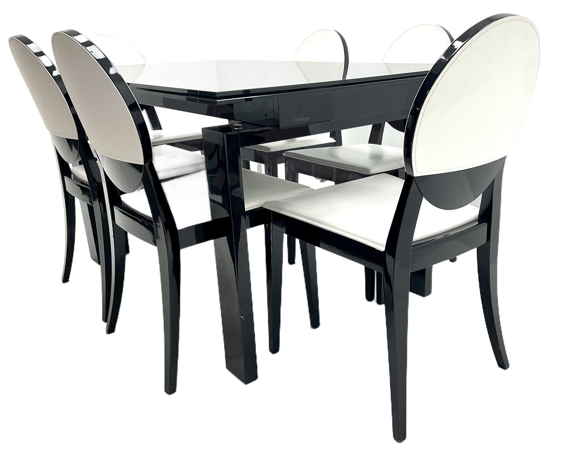 Casabella Dolce Vita black gloss and glass extending dining table - Image 5 of 6