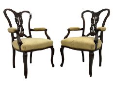 Pair late 19th century mahogany open armchairs