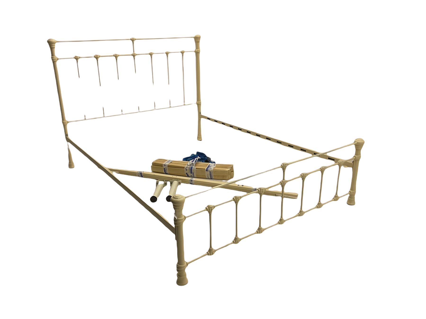 Victorian style cream painted metal 5' Kingsize bedstead