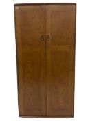 Ercol - mid 20th century light elm double wardrobe