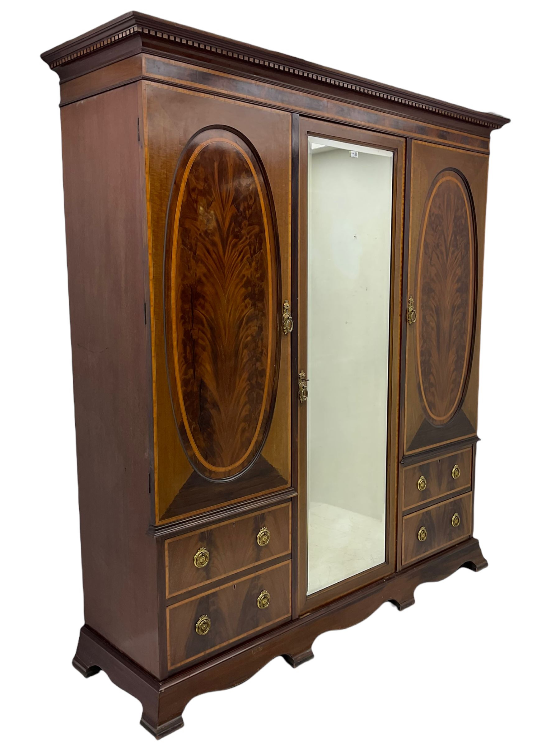 James Shoolbred & Co. London - Edwardian inlaid mahogany triple combination wardrobe - Image 2 of 7