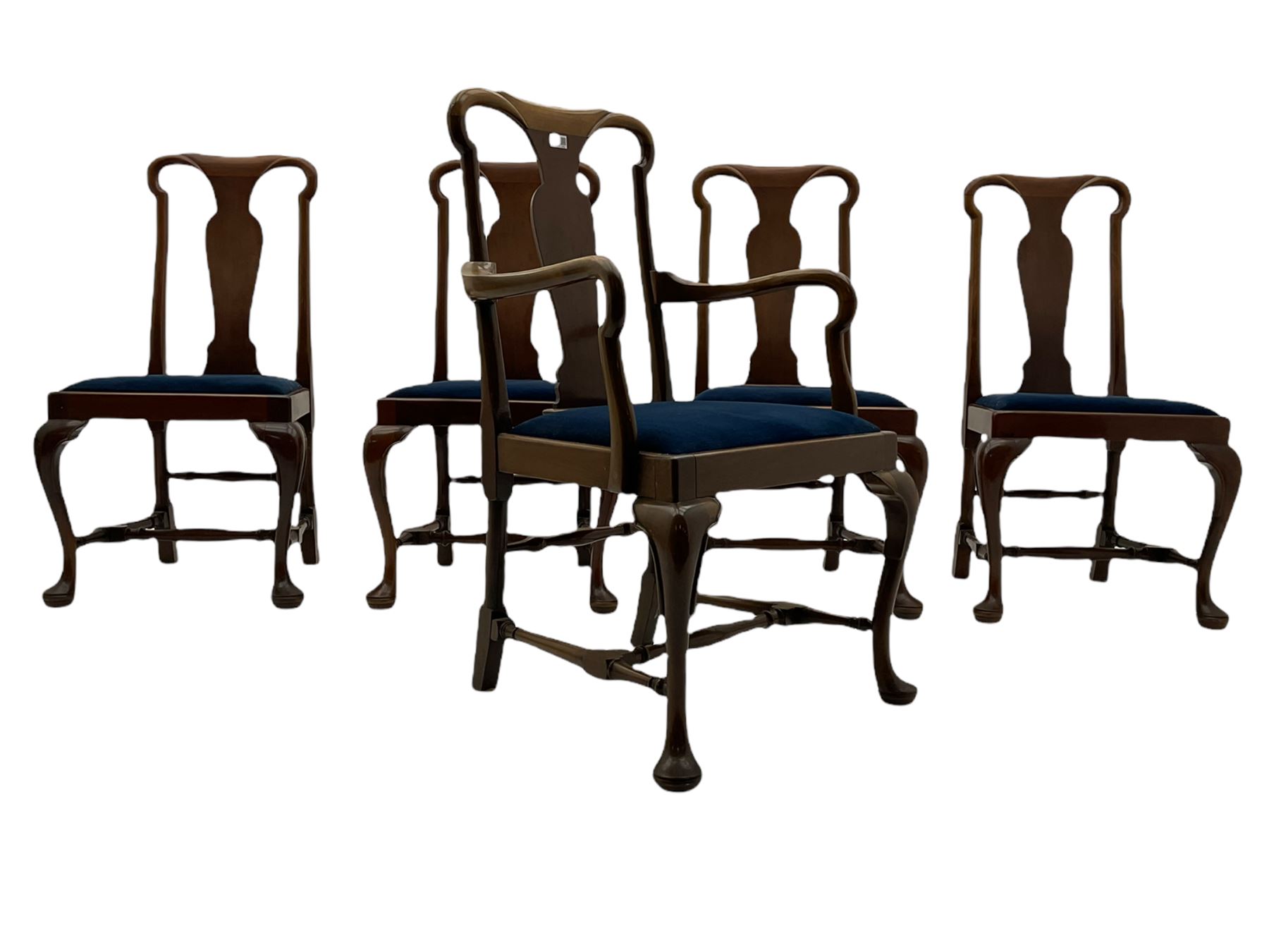 Set five early 20th century mahogany Queen Anne style dining chairs - Image 2 of 8