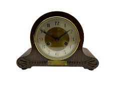 An oak cased 1930's eight-day German mantle clock manufactured by HAC (Hamburg Amerikanische Uhrenfa