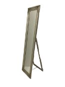 Tall French style rectangular cheval mirror in silvered frame