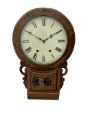 An American drop dial wall clock c1890 with a 16” walnut bezel with hexagonal parquetry inlay