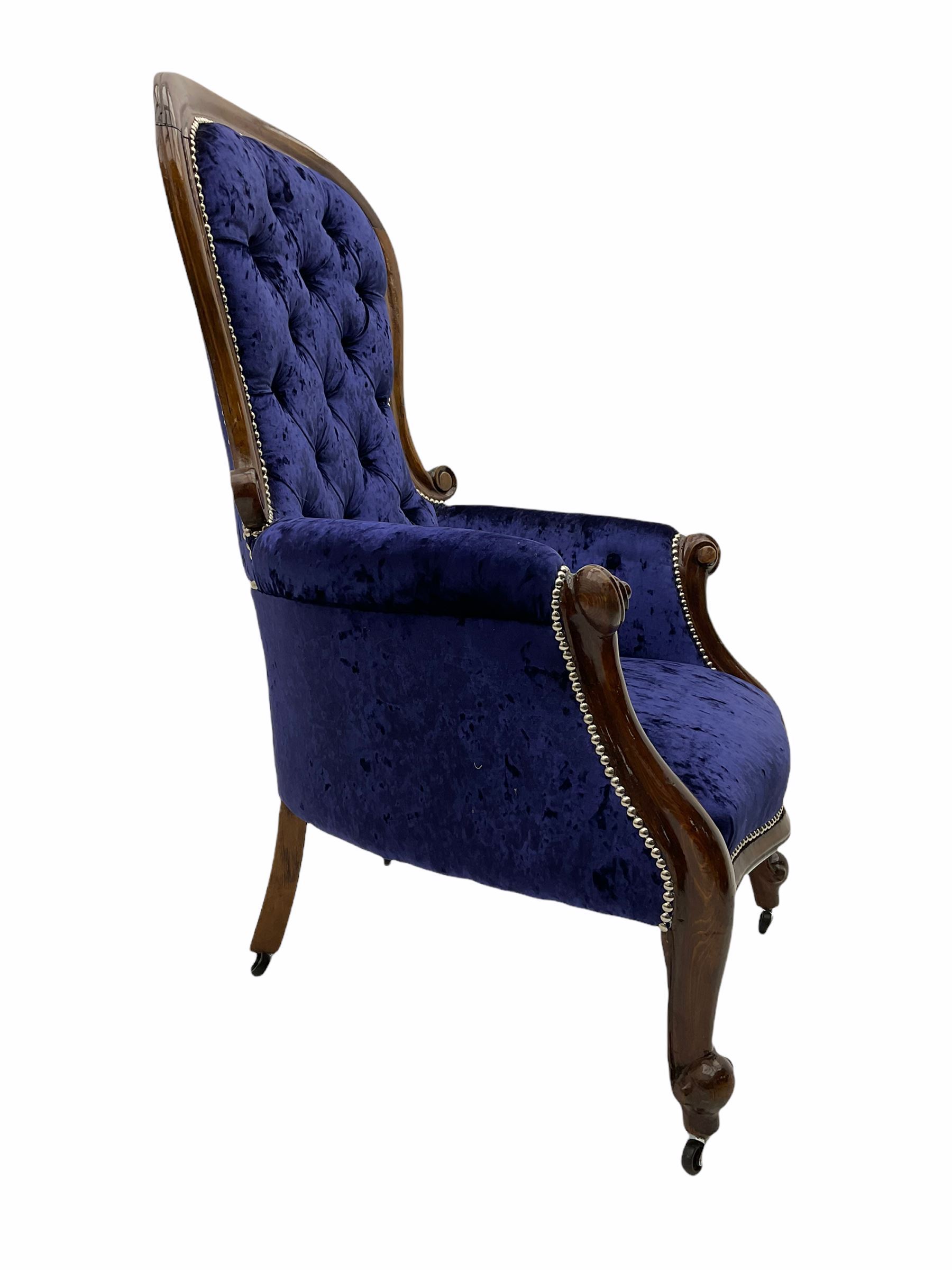 Victorian style walnut framed armchair - Image 3 of 5