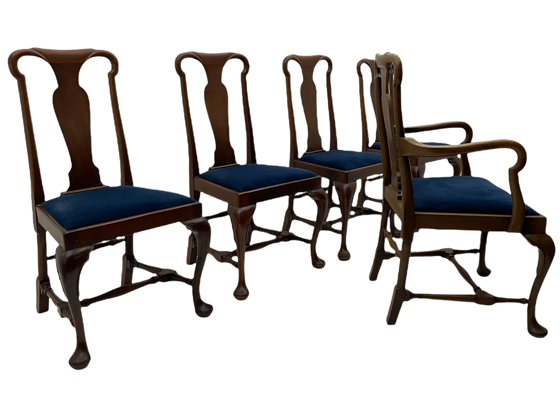 Set five early 20th century mahogany Queen Anne style dining chairs - Image 3 of 8