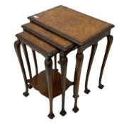 Mid 20th century figured nest of three tables