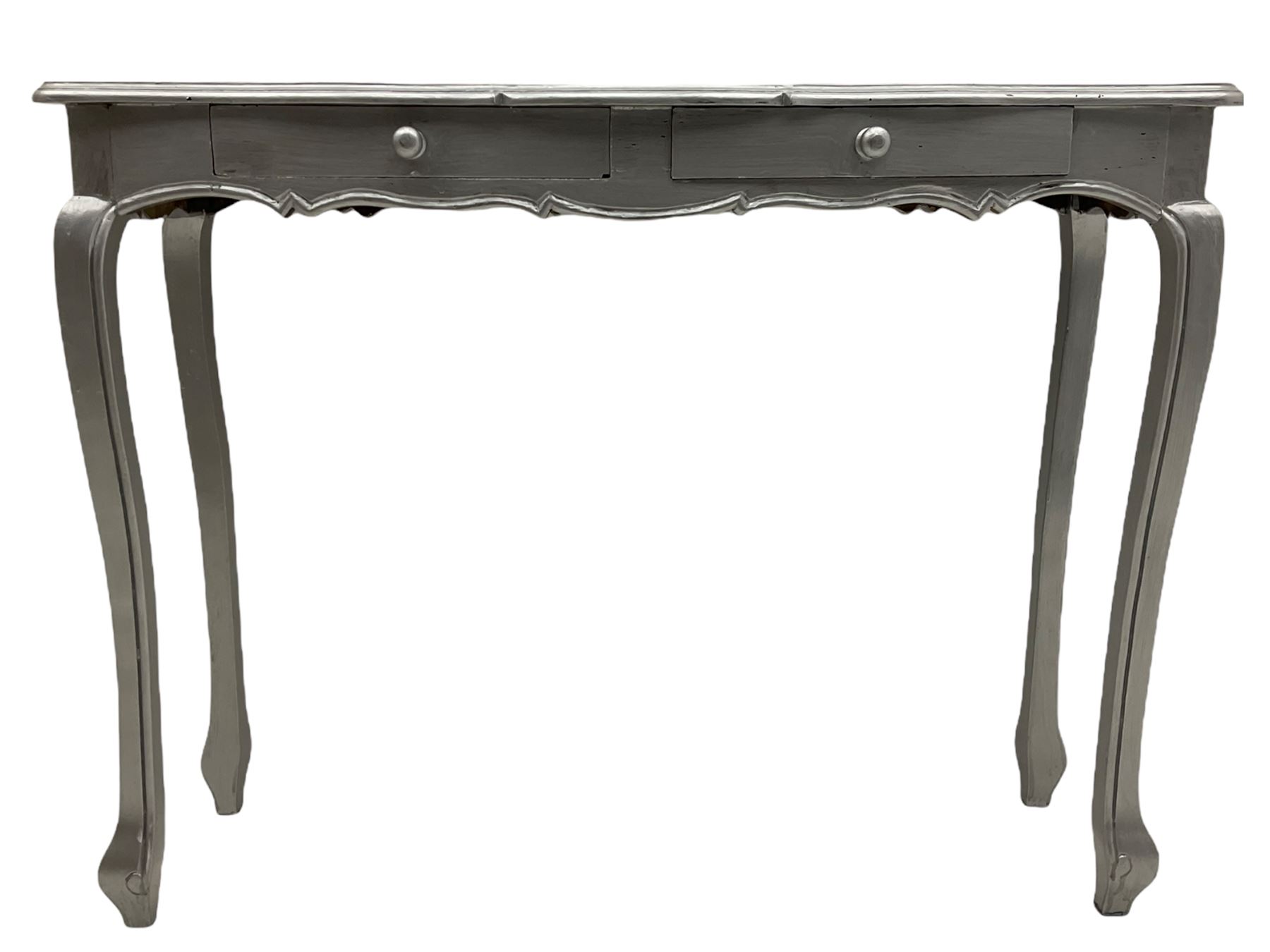 Silver painted console table with two drawers