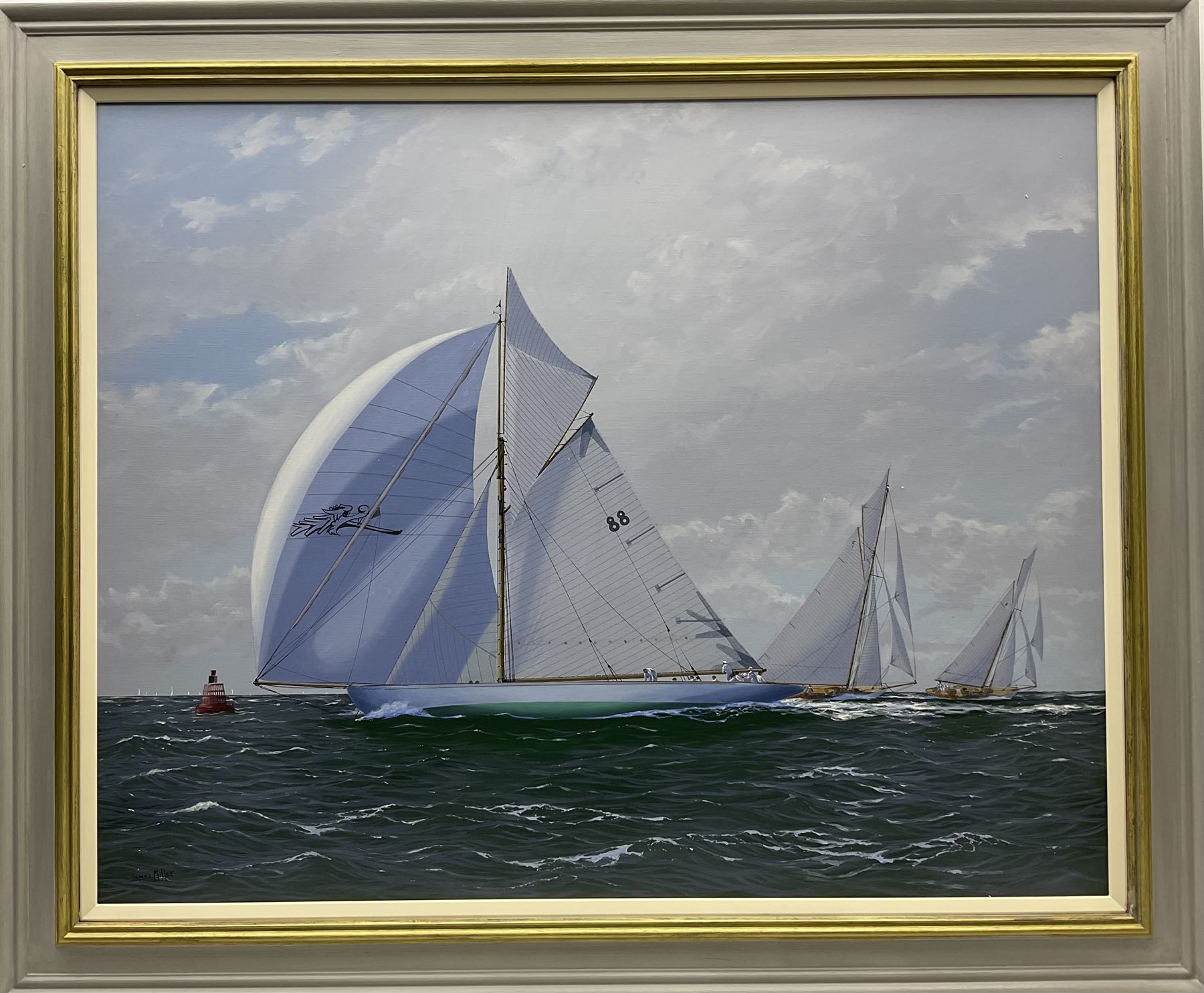 James Miller (British 1962-): Big Class Yachts - 'Moonbeam III leading Marquita & Moonbeam IV' - Image 2 of 4