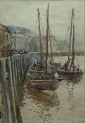 English School (19th/20th century): Fishing Boats on the Quayside Whitby