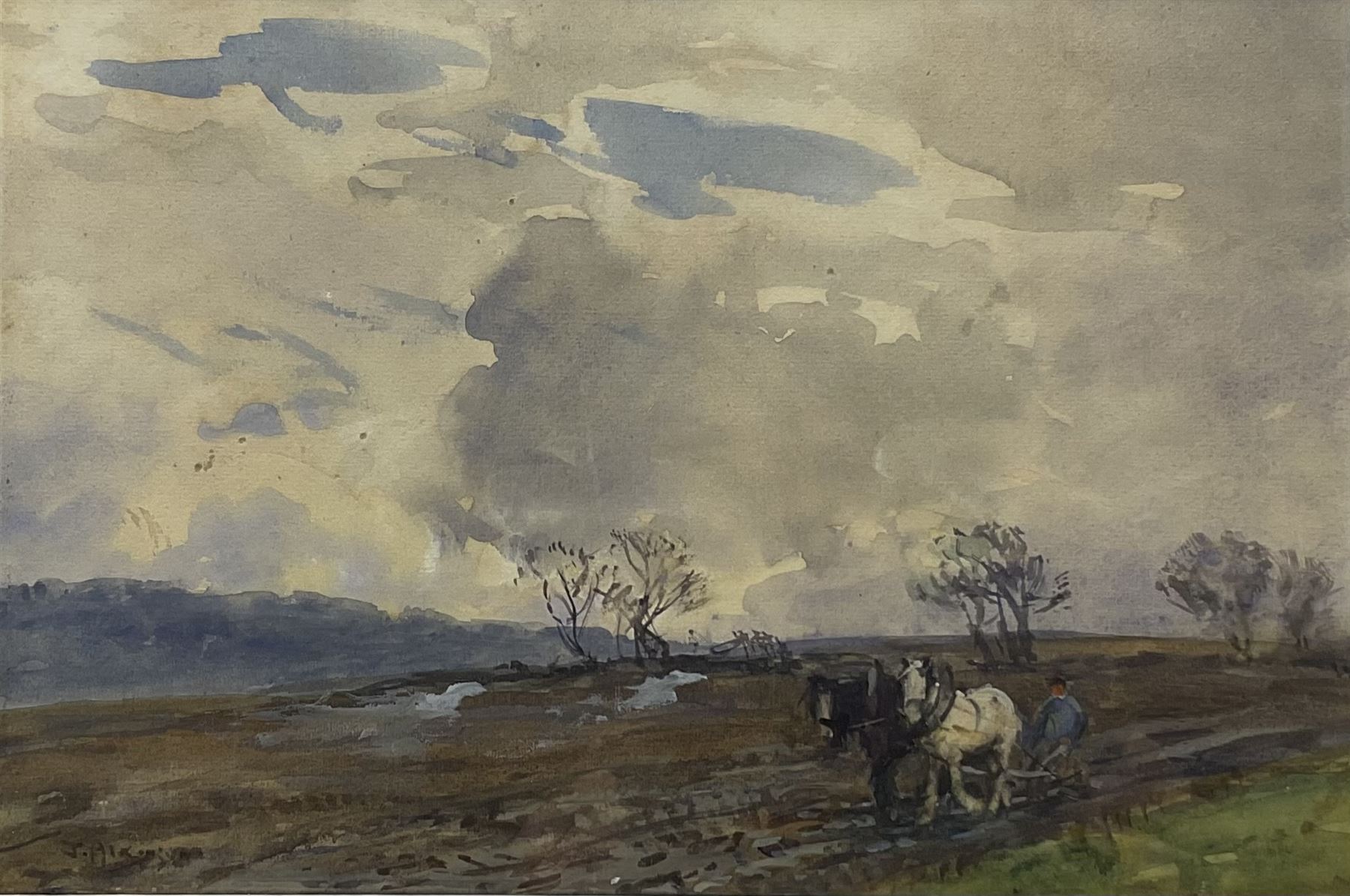 John Atkinson (Staithes Group 1863-1924): Horses Ploughing under Heavy Skies