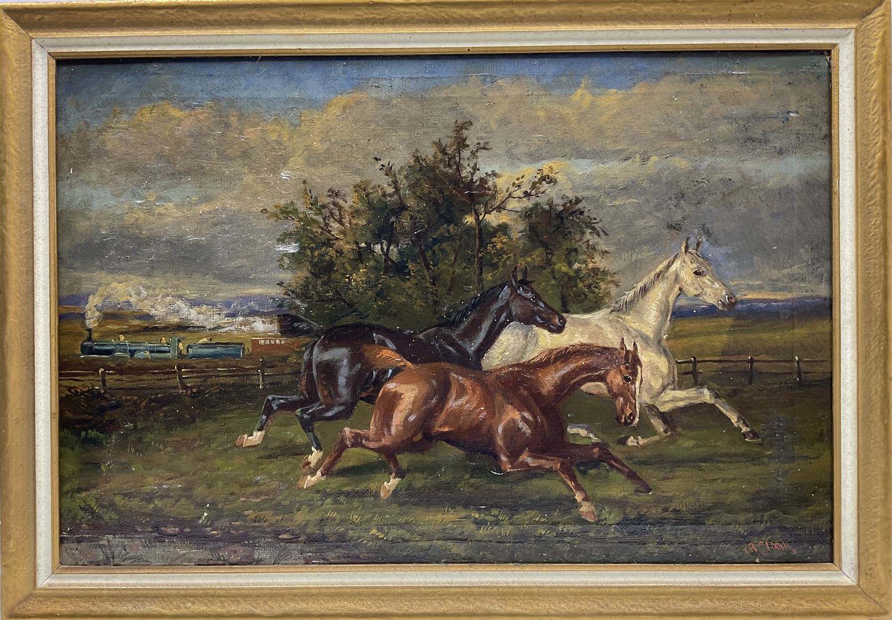 Albert Clark (British 1821-1909): Frightened Horses and the Steam Train - Image 2 of 4