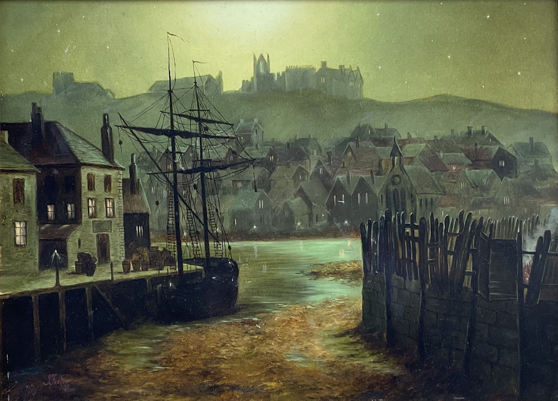 J Foster: Scarborough and Whitby Harbours by Moonlight - Image 4 of 7