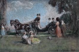 Raoul Millais (British 1901-1999): Horse and Carriage Scene with Elegant Figures