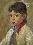 Philip Naviasky (Northern British 1894-1983): Portrait of a Young Girl with a Red Collar