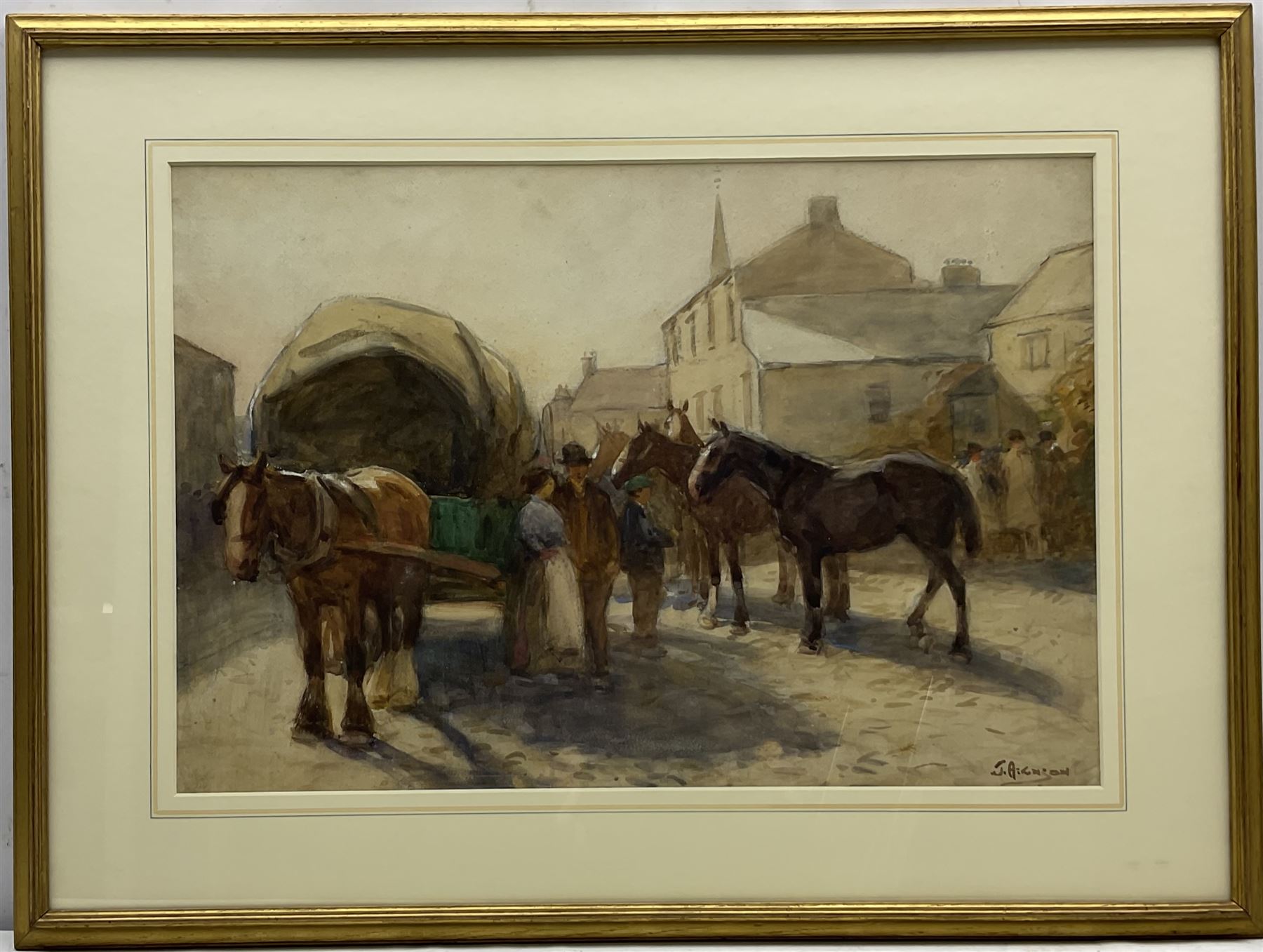 John Atkinson (Staithes Group 1863-1924): Horse Fair - Image 2 of 4