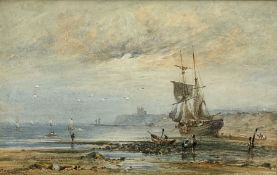 George Weatherill (British 1810-1890): Sailing Vessel at Low Tide on the Beach North of Whitby