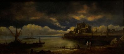 Attrib. John Vanderlyn (American 1775-1852): Italian Coastal scene by Moonlight