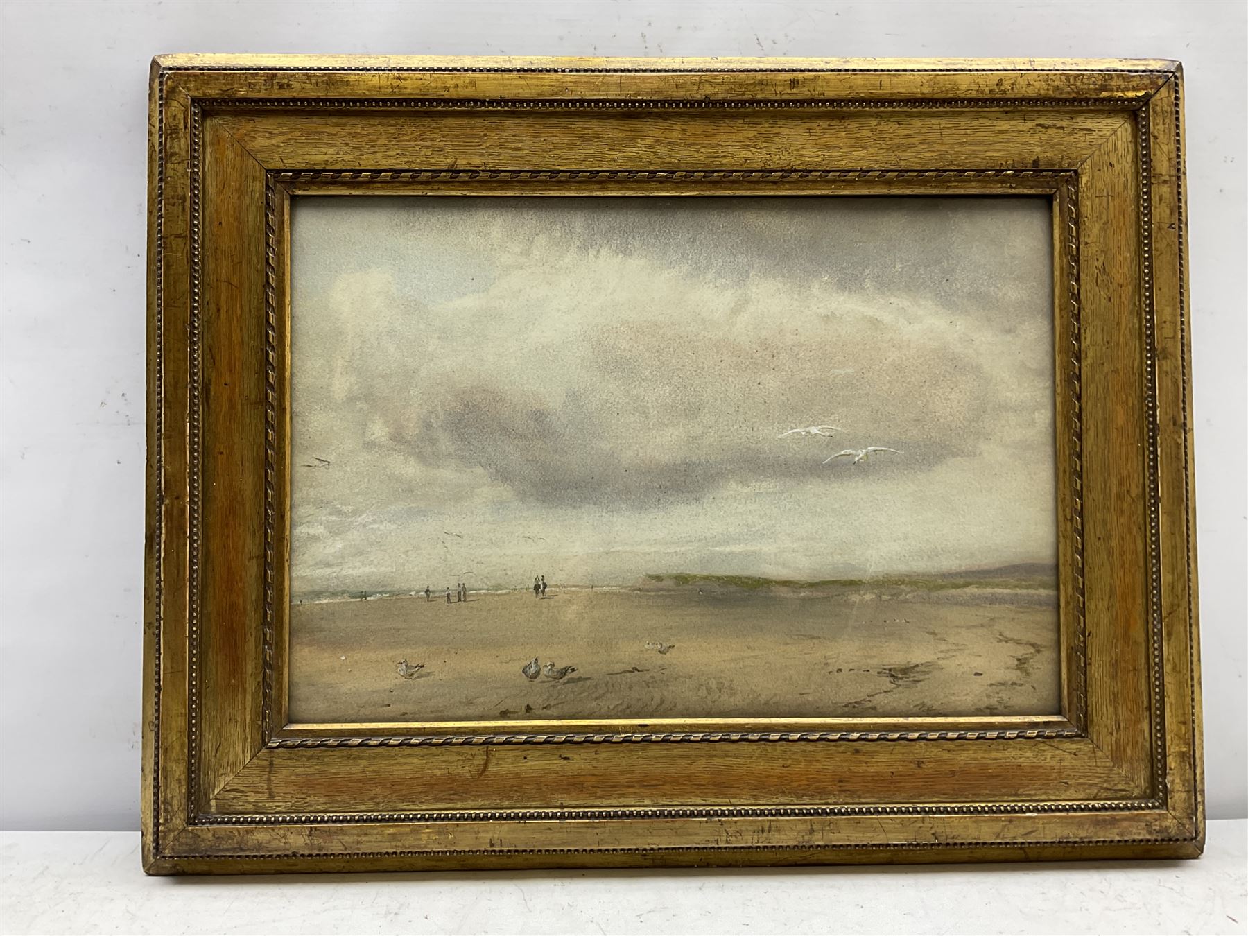 Attrib. Wilfrid Williams Ball (British 1853-1917): Open Beach with Geese Seagulls and Figures - Image 2 of 4