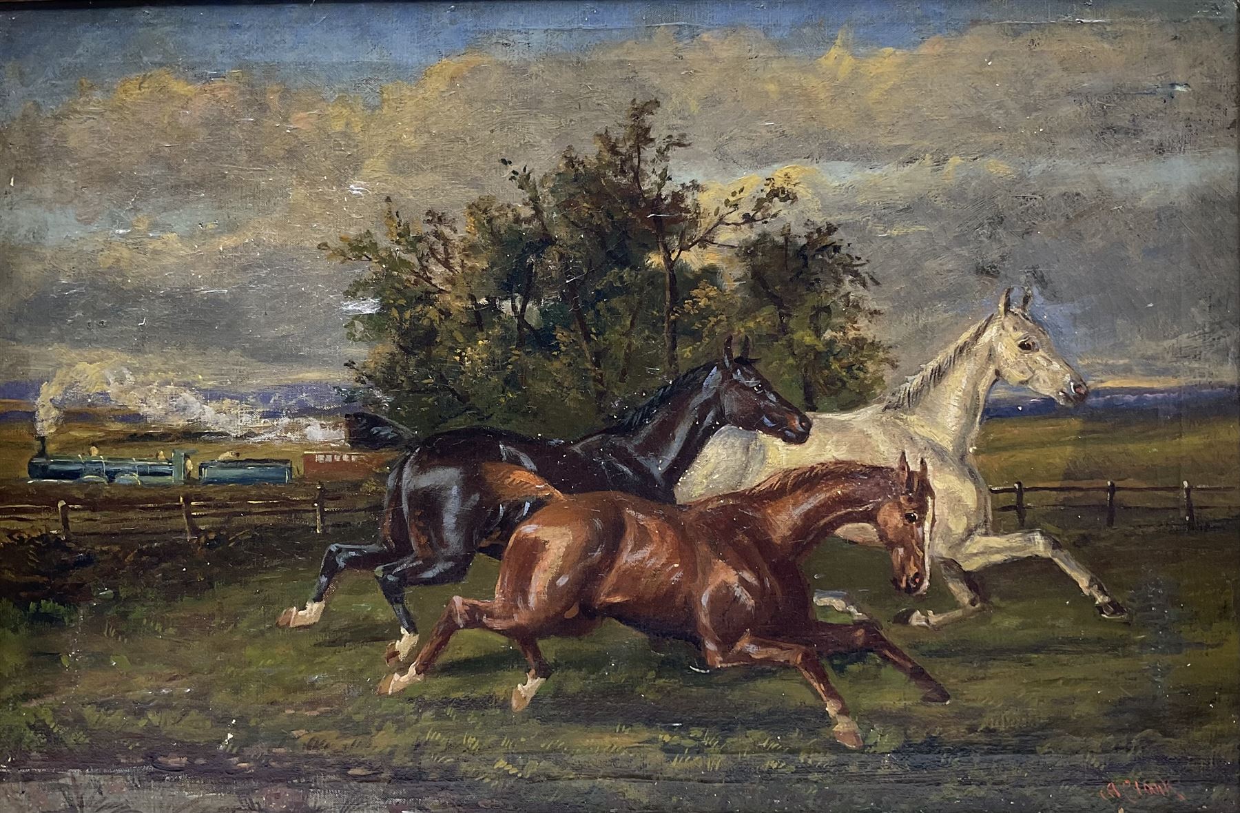 Albert Clark (British 1821-1909): Frightened Horses and the Steam Train