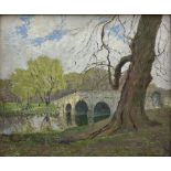 Thomas La Dell (British 1883-1971): Country Park with Stone Bridge