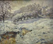 Robert Jones (British 1943-): 'Kings Mill in the Snow - Shipley West Sussex'