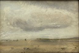 Attrib. Wilfrid Williams Ball (British 1853-1917): Open Beach with Geese Seagulls and Figures