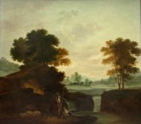 English School (18th/19th century): Classical Landscape with Agricultural Figures and Sheep