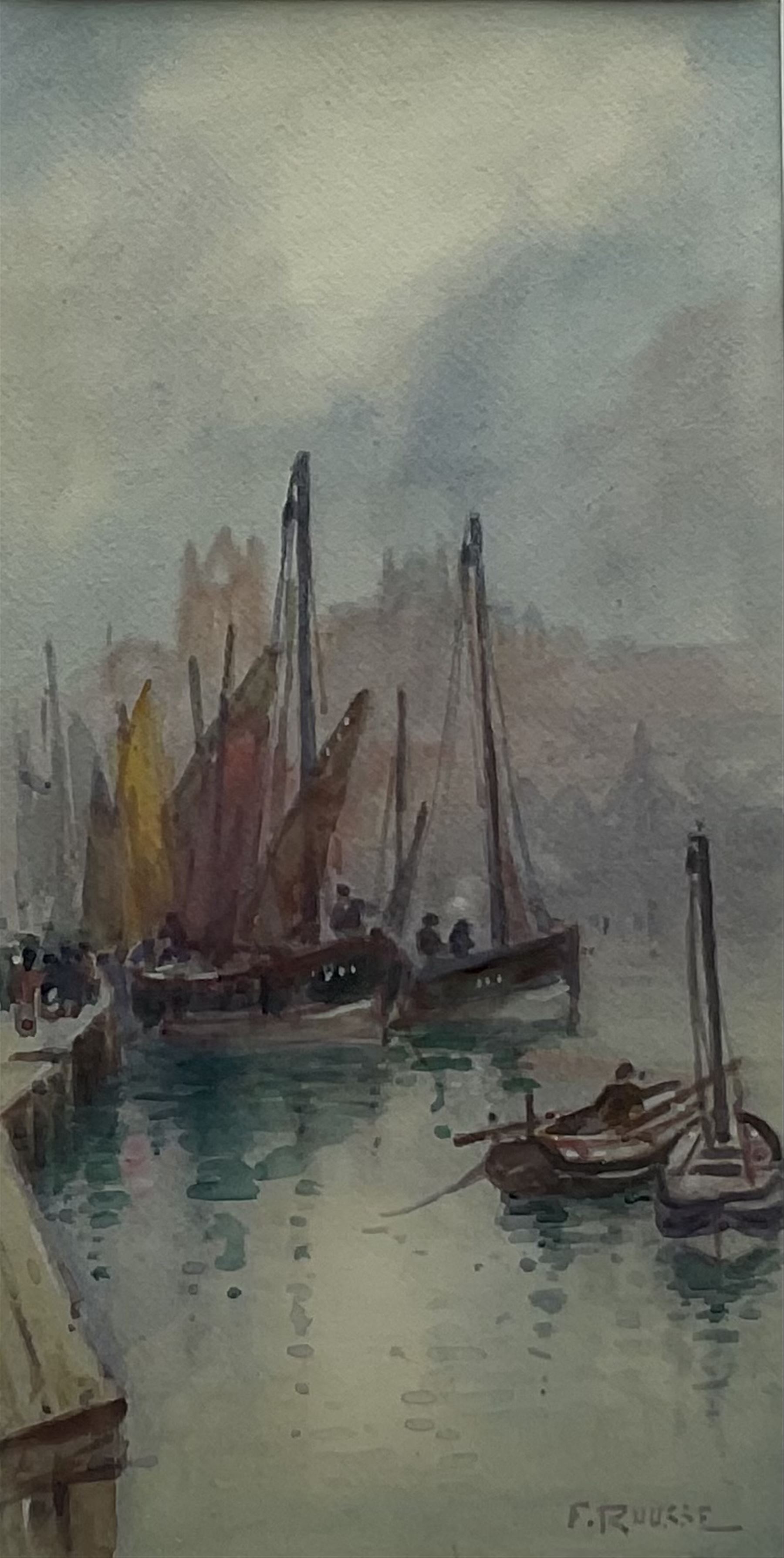 Frank Rousse (British fl.1897-1917): Fishing Boats in Dock End Whitby Harbour
