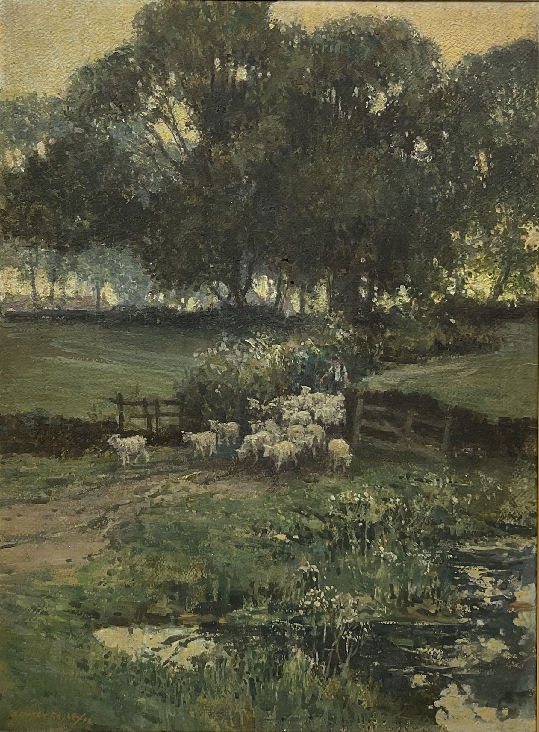 Stanley Royle (British 1888-1961): Herding Sheep through a Gateway