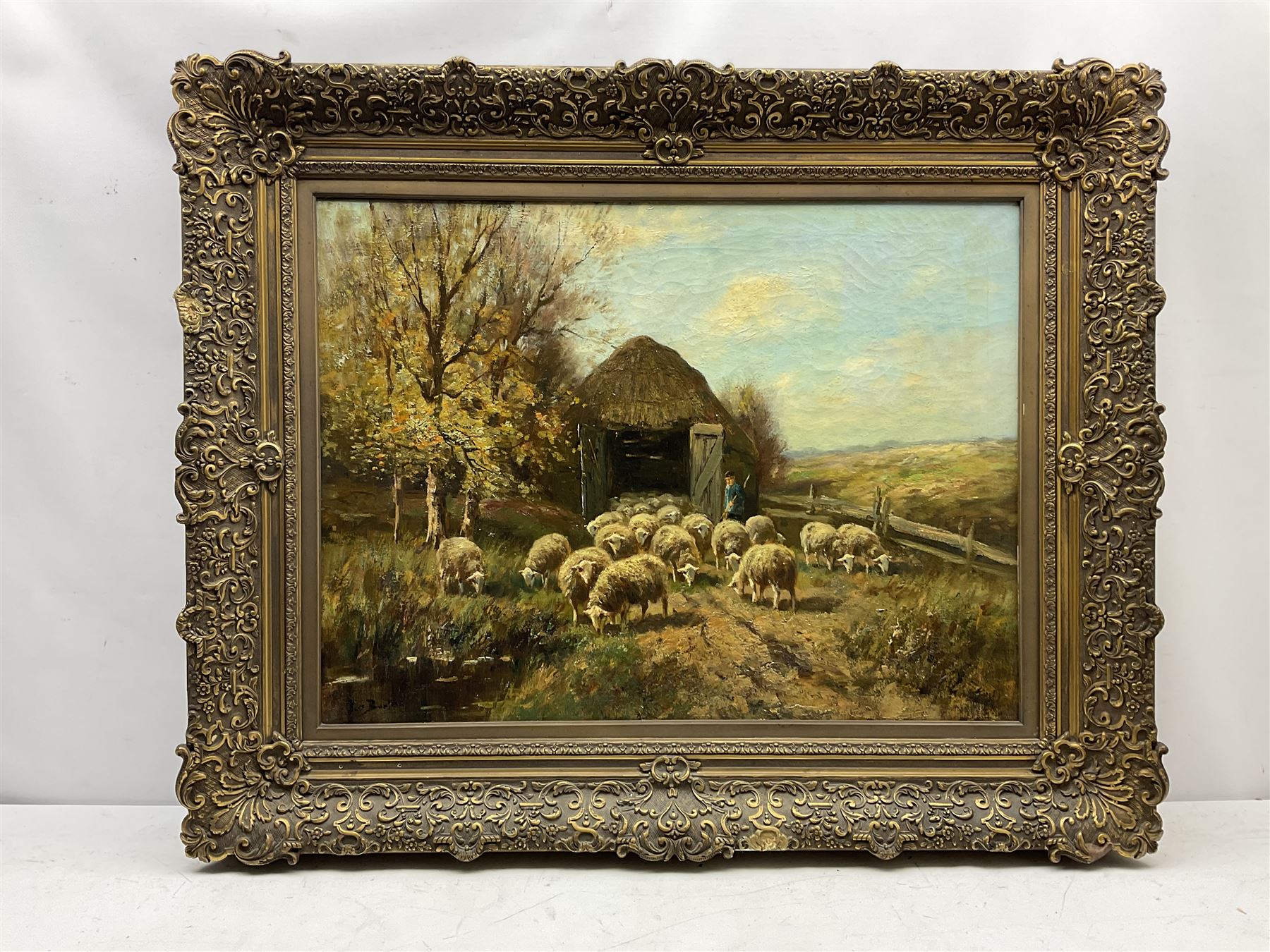 Pieter Adrianus Bouter (Dutch 1887-1968): Shepherd releasing his Flock from an Upland Shed - Image 2 of 4