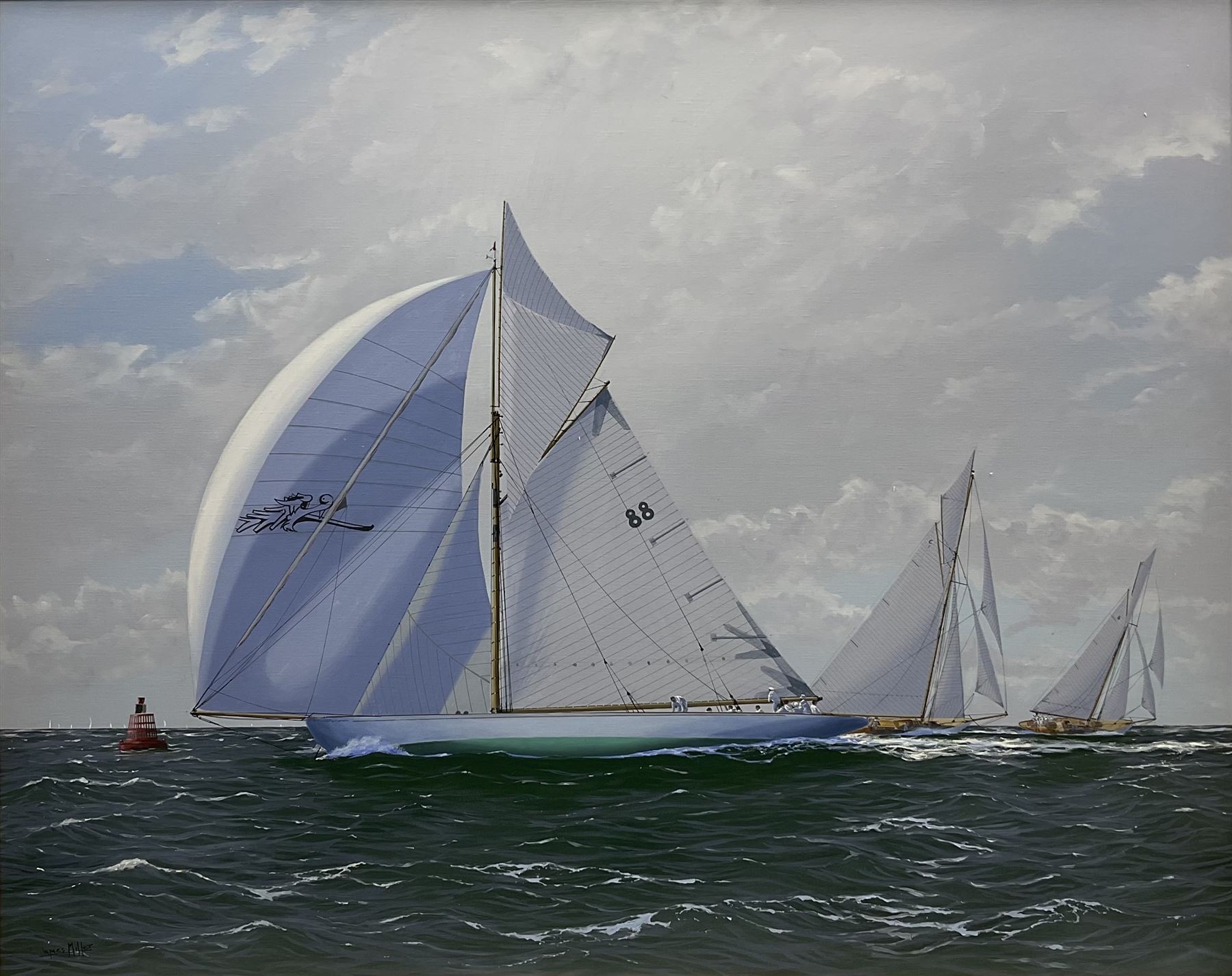 James Miller (British 1962-): Big Class Yachts - 'Moonbeam III leading Marquita & Moonbeam IV'