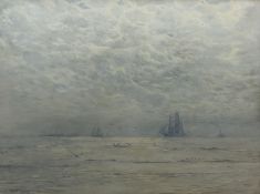 Ernest Dade (Staithes Group 1868-1934): 'A Calm Morning' - Steam and Sail Boats in Open Water