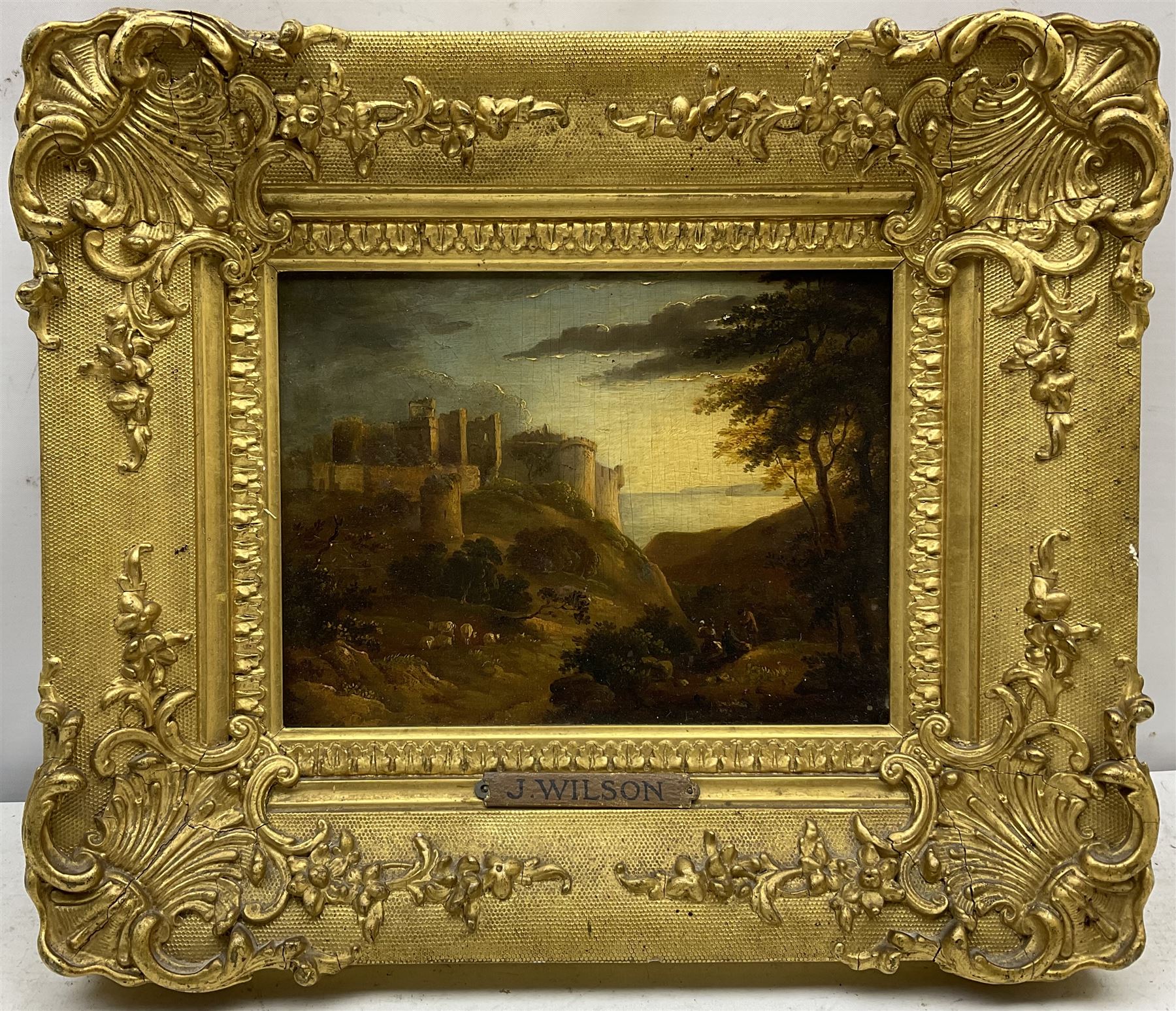 Attrib. John James Wilson (British 1818-1875): Coastal Castle with Sheep and Figures - Image 2 of 3