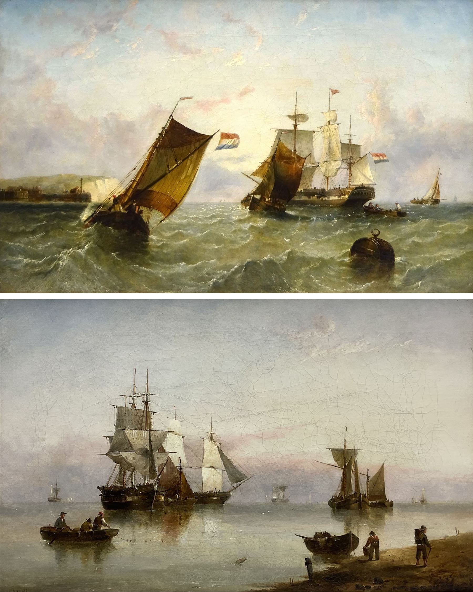 Henry Redmore (British 1820-1887): Sailing Vessels off the Coast in Calm and Choppy Seas