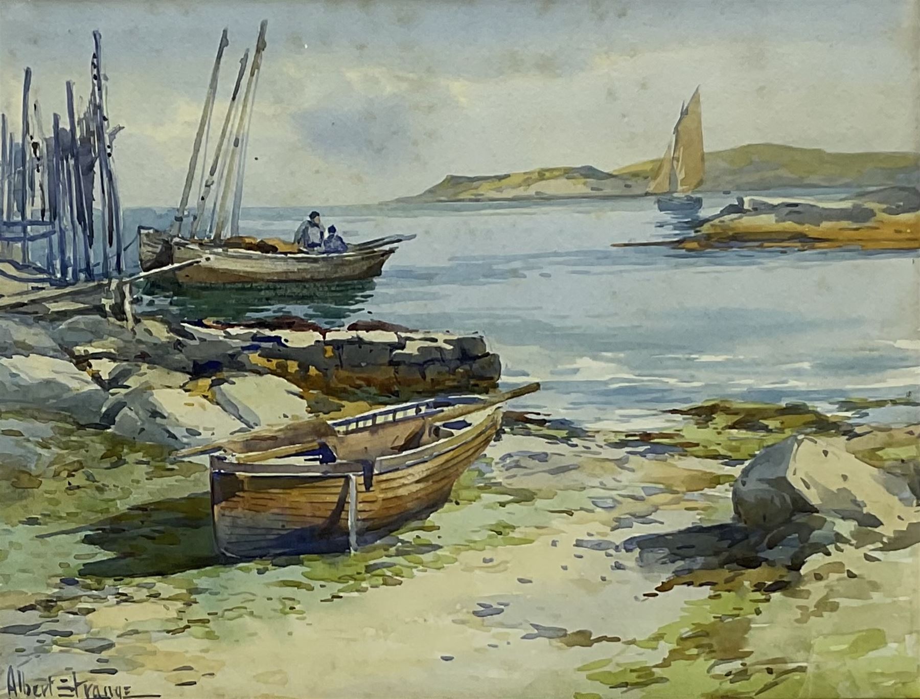 Albert George Strange (British c.1855-1917): Scottish Inlet with Fishing Boats on the Shoreline