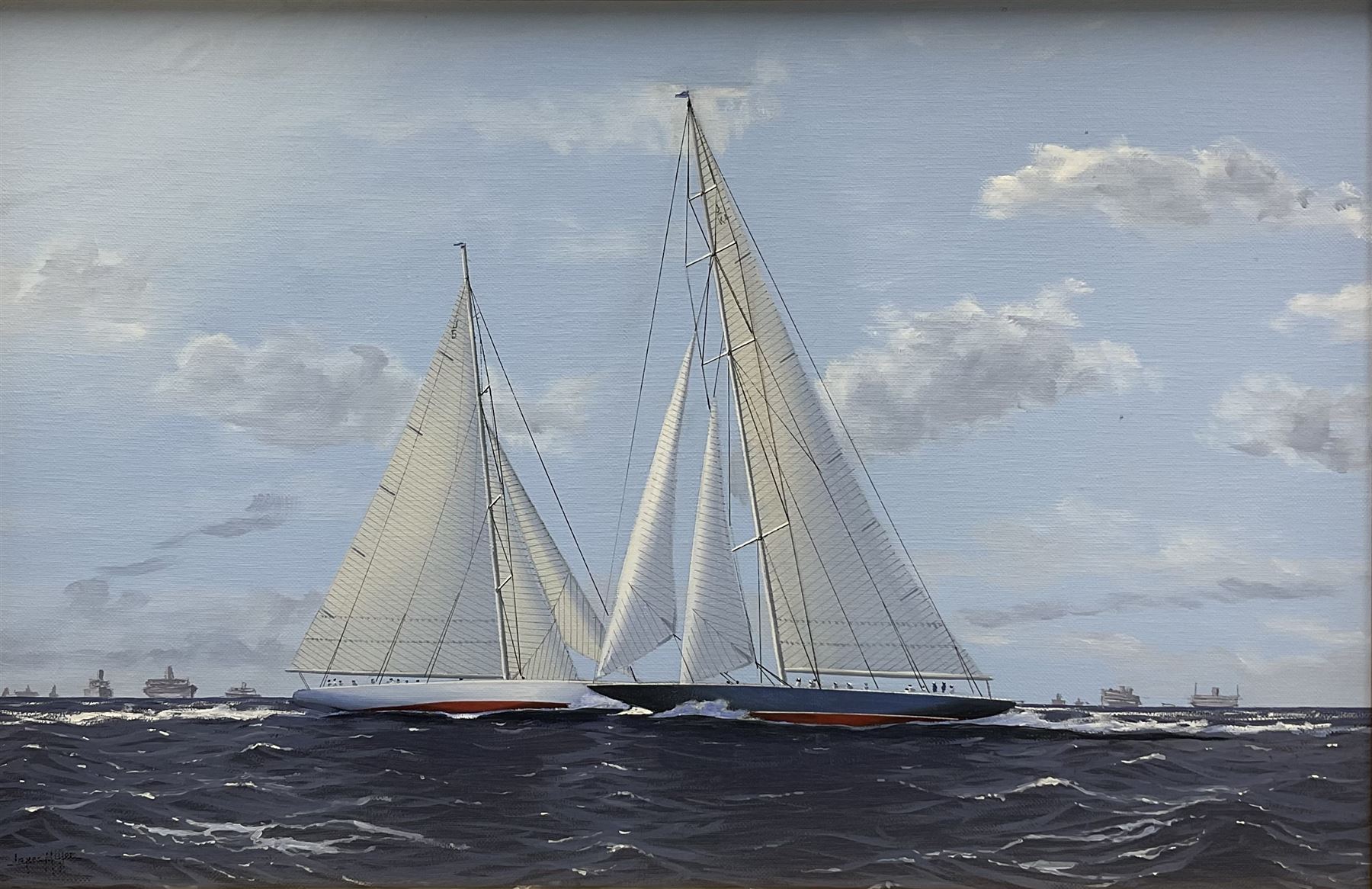 James Miller (British 1962-): Big Class Yachts - 'Rainbow and Endeavour' - America's Cup 1934
