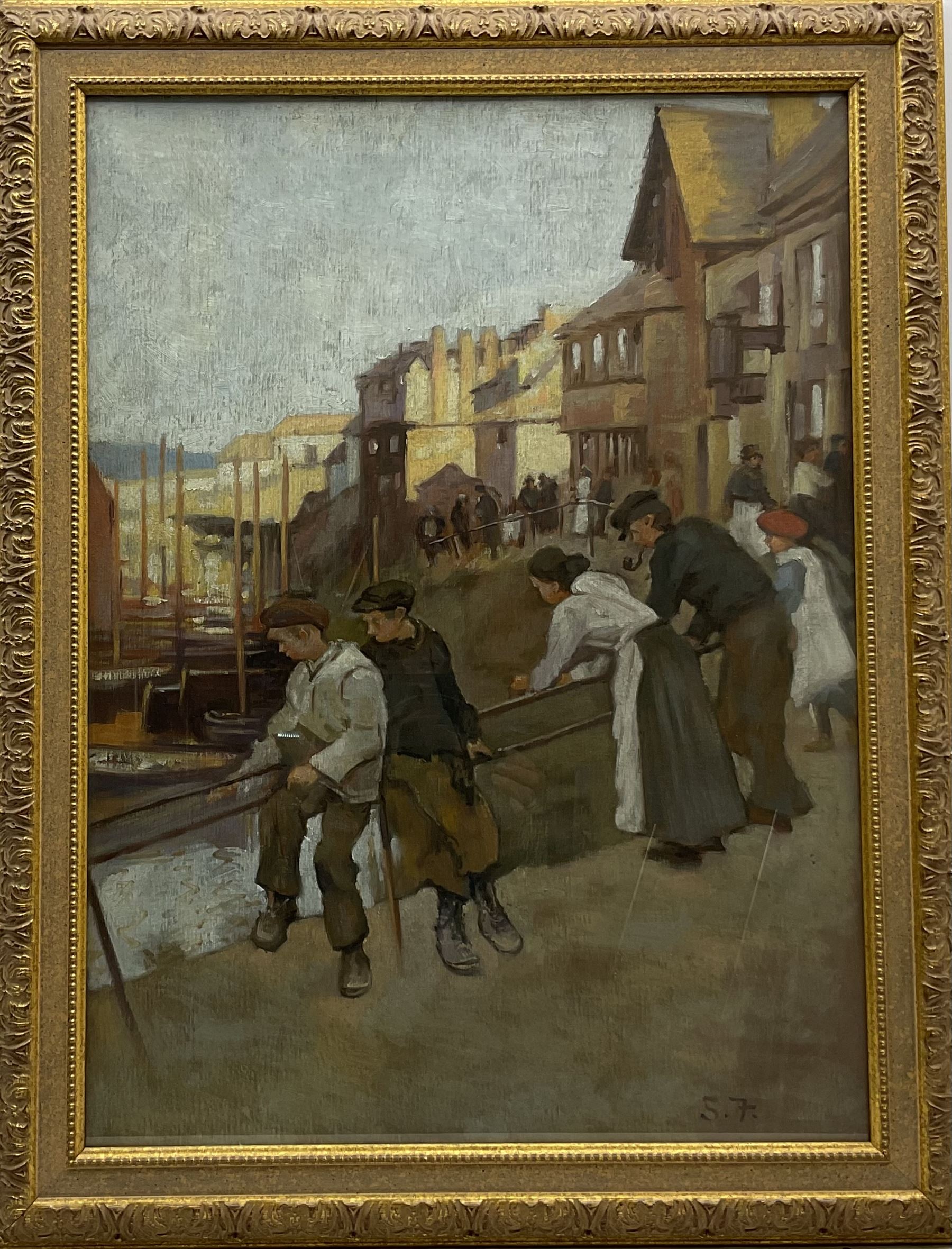 After Stanhope Alexander Forbes (Newlyn School 1857-1947): Figures looking over the Harbour - Image 2 of 4