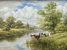 Glynn Williams (British 1955-): 'Cows Grazing by the River'