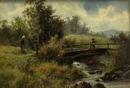 James Scott Callowhill (British 1838-1917): Bridge over a Stream with Figures