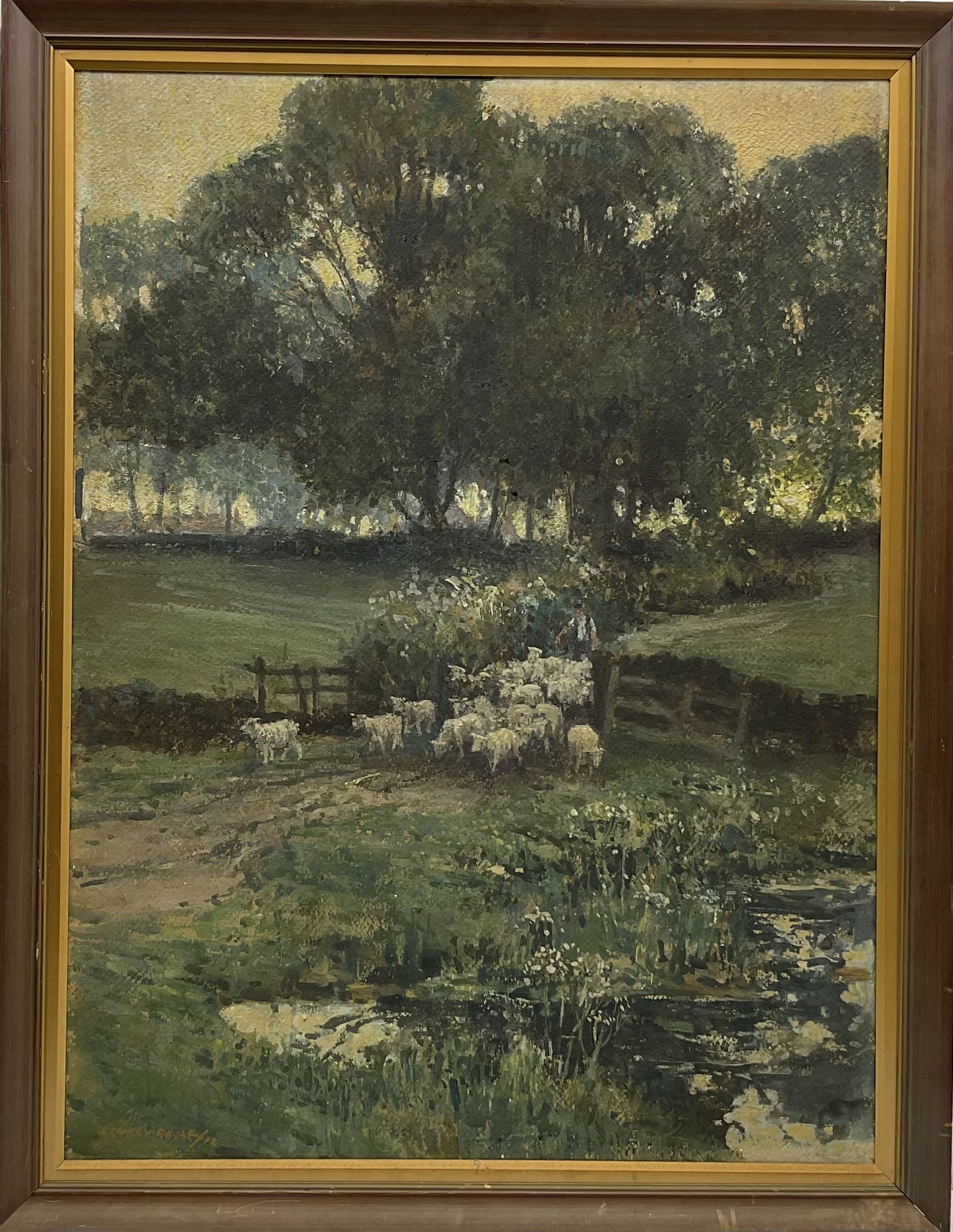 Stanley Royle (British 1888-1961): Herding Sheep through a Gateway - Image 2 of 4
