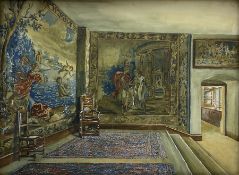 Barbara H Rodgers (British exh.1889-1894): Interior with Tapestries and Persian Carpets