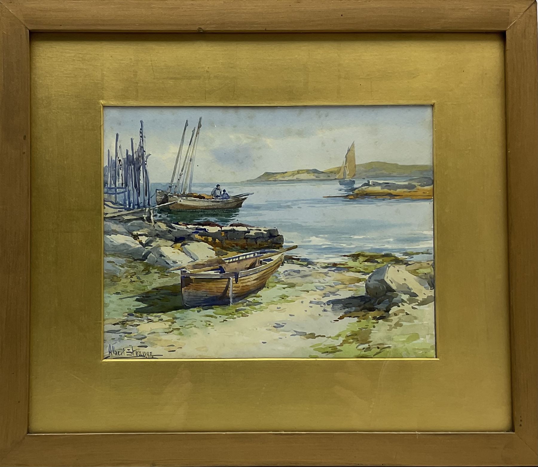 Albert George Strange (British c.1855-1917): Scottish Inlet with Fishing Boats on the Shoreline - Image 3 of 4