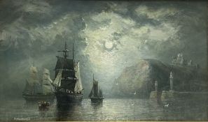 Richard Weatherill (British 1844-1913): Sailing Ship at Anchor by Moonlight in Whitby Harbour