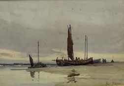 Albert George Strange (British c.1855-1917): Estuary scene with Fishing Boats on the Shoreline