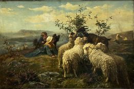 August Friderich Albercht Schenck (Danish 1828-1901): Sheep and Goats with the Shepherd's Children